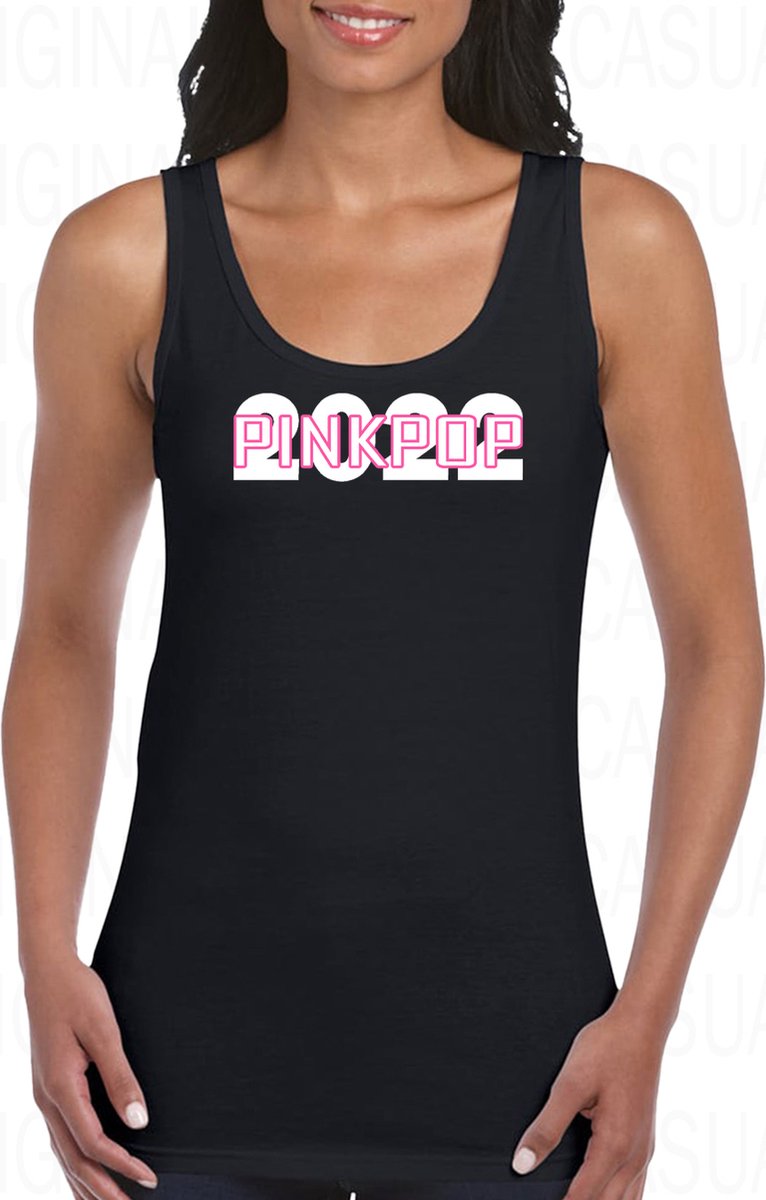 PINKPOP 2022 dames tanktop - Zwart - Maat L - Medium Fit - Dameshemd - Mouwloos -  Leuke tanktop | hemd - Popfestival Landgraaf - Megaland Juni 2022 - Original Kwoots